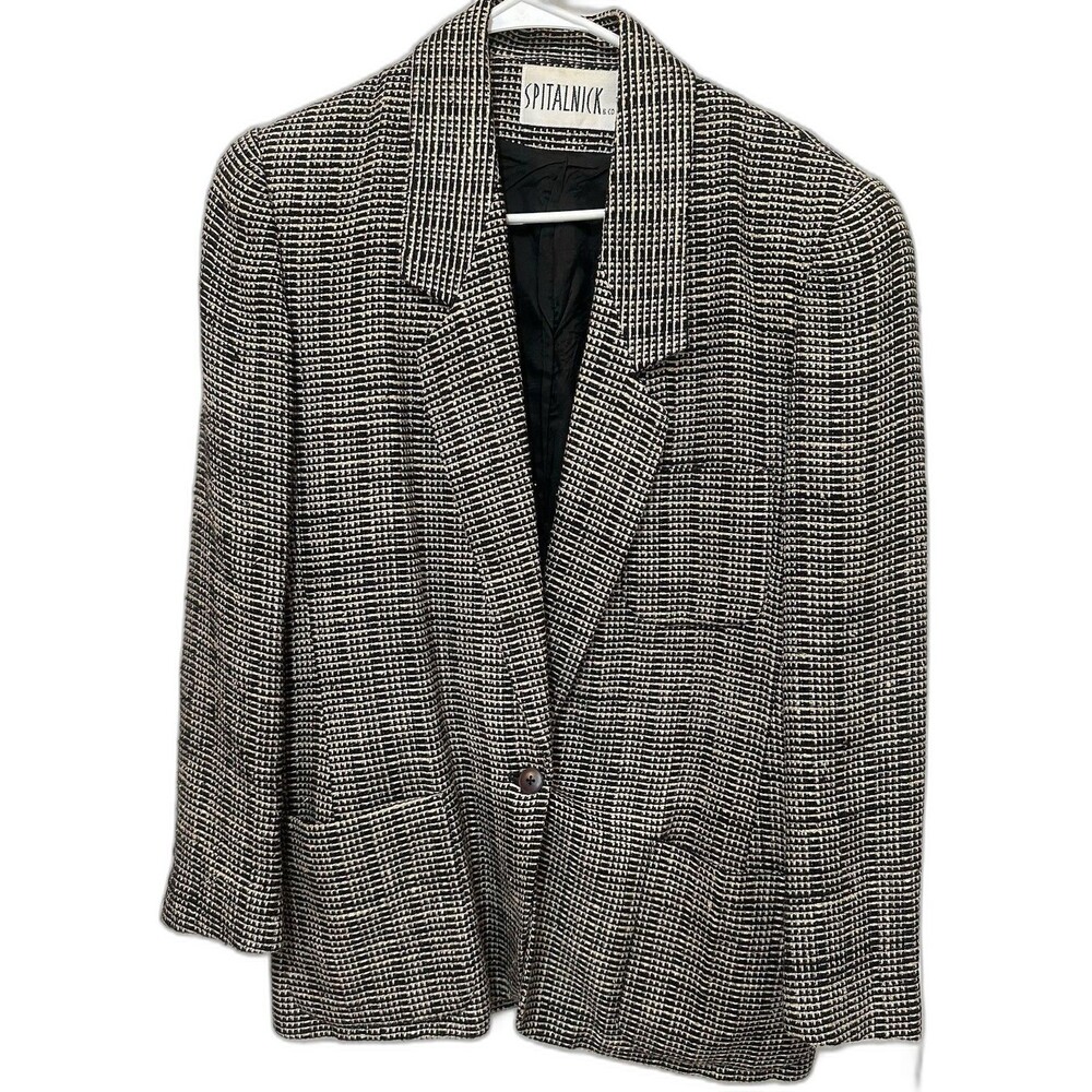 Vintage SPITALNICK & Co Blazer Black White Textured Pattern Silk Blend 80s/90s 8